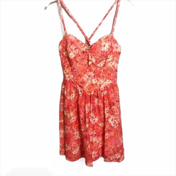 GUESS Guess Floral Lace Smocked Sweetheart Dress 6 - Picture 4 of 6